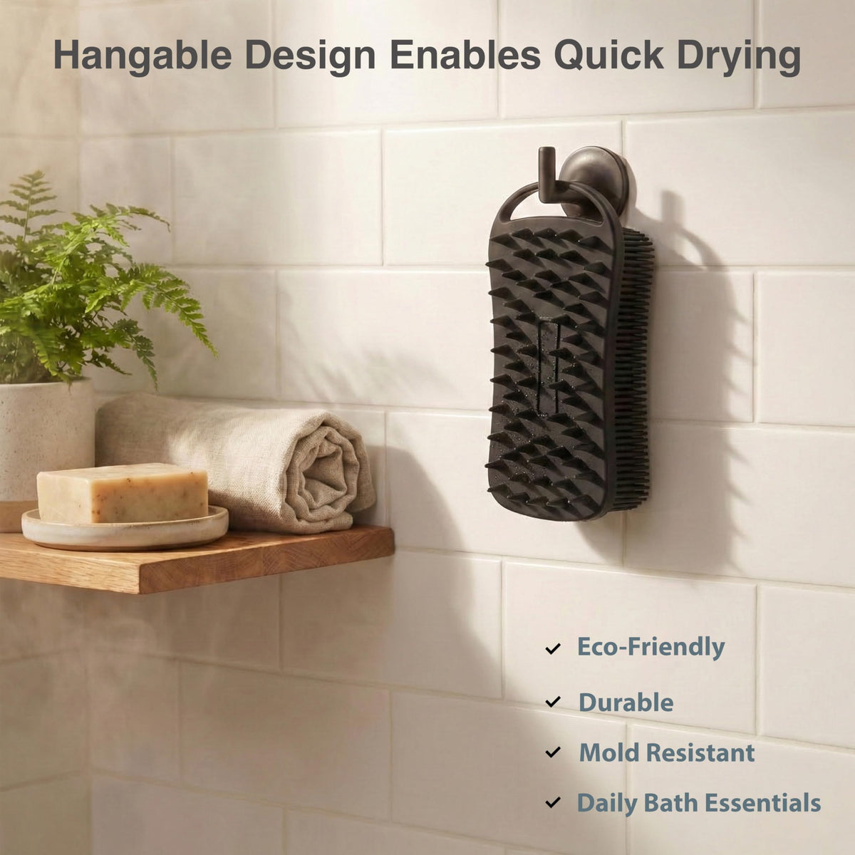 MtBoi hanging hole detail showing quick-dry storage and hygiene benefit