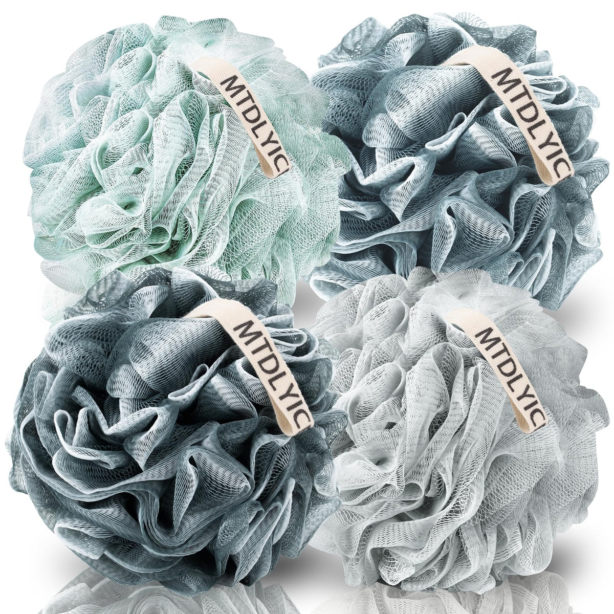 MTDLYICE front view of blue-gray loofah pack showing XXL size and color