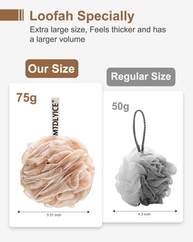 MTDLYICE loofah held in hand to show XL size and coverage