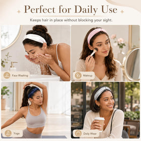 MTLEE headband used during skincare routine keeping hair back for convenience