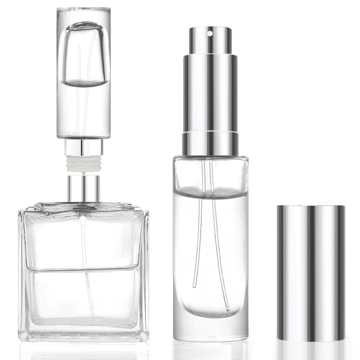 MUB front view of refillable atomizer bottle showing compact travel-ready design and convenience