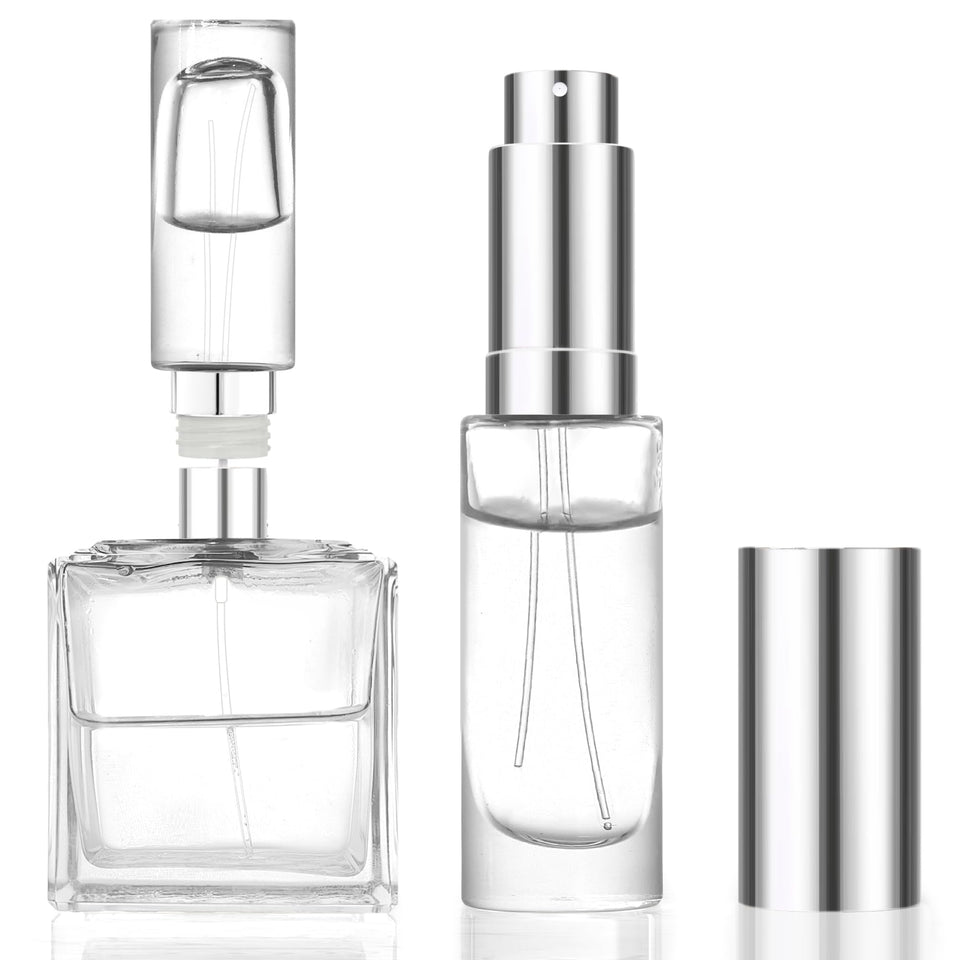 MUB front view of refillable atomizer bottle showing compact travel-ready design and convenience