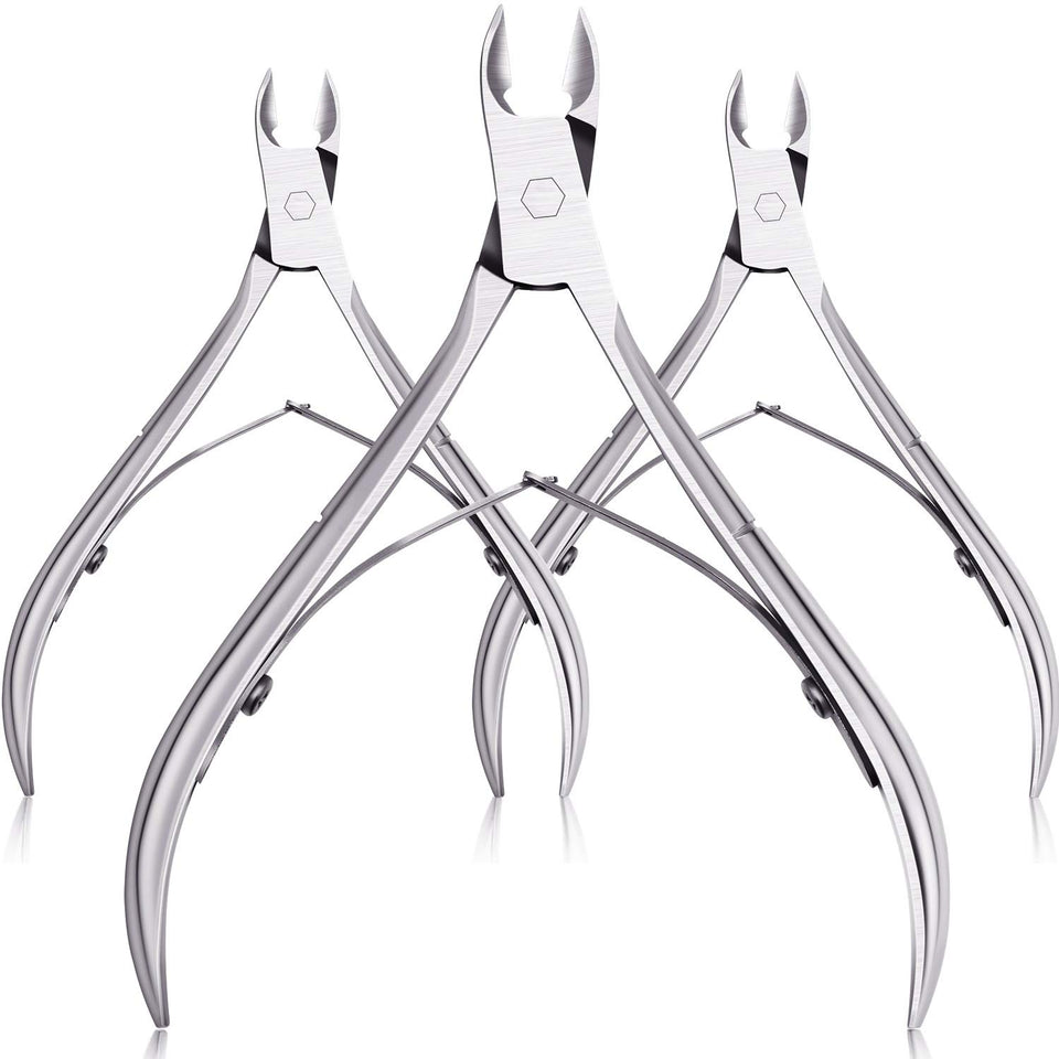 Mudder front packaging showing three coated cuticle nippers and safety tips for organized storage