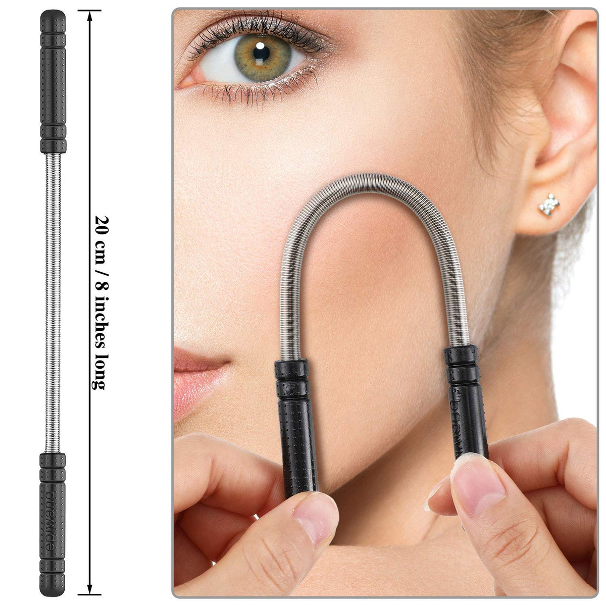 Mudder spring epilator in use on upper lip for portable precise hair removal
