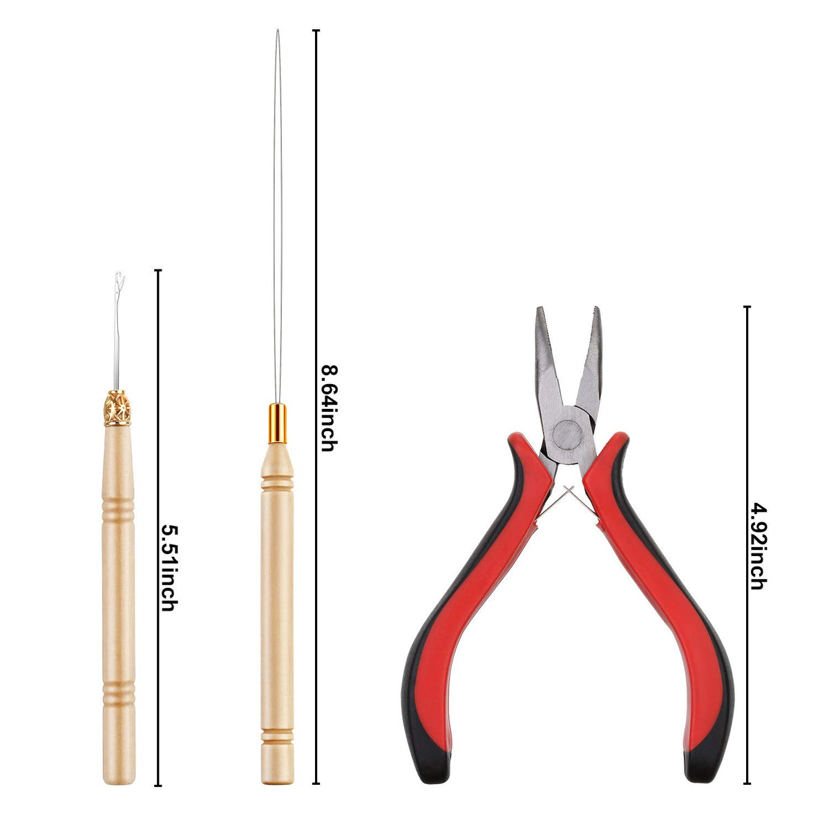 Mudder tools layout with plier, pulling hook, loop needle displayed for easy tool identification benefit