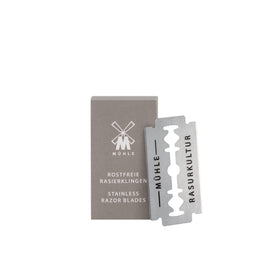 MÜHLE front packaging showing 10 wrapped blades and clear brand labeling for reliability