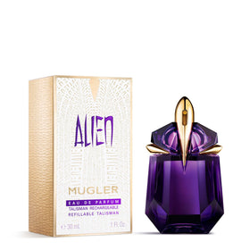 Mugler Alien size comparison in hand showing compact 1.0 fl oz portability
