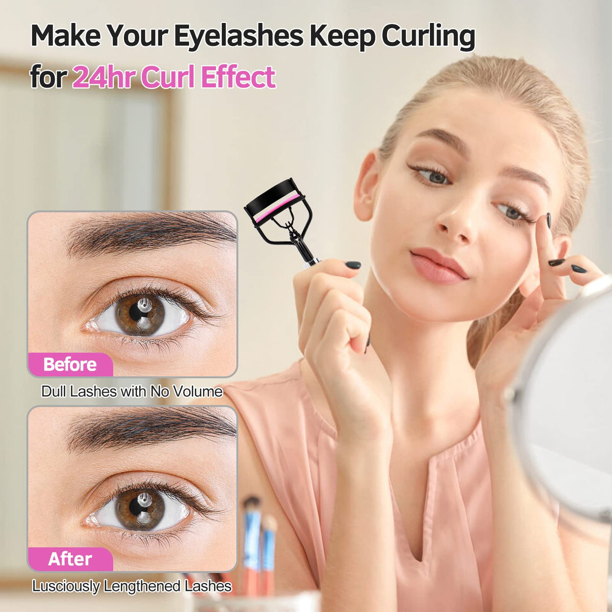 MUIIGOOD close-up of eyelash curler highlighting secure grip benefit