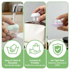 MUIIGOOD jar held in hand demonstrating compact scale for travel