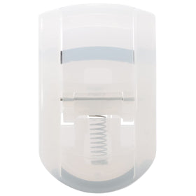 MUJI portable eyelash curler front packaging showing compact design and included refill pad