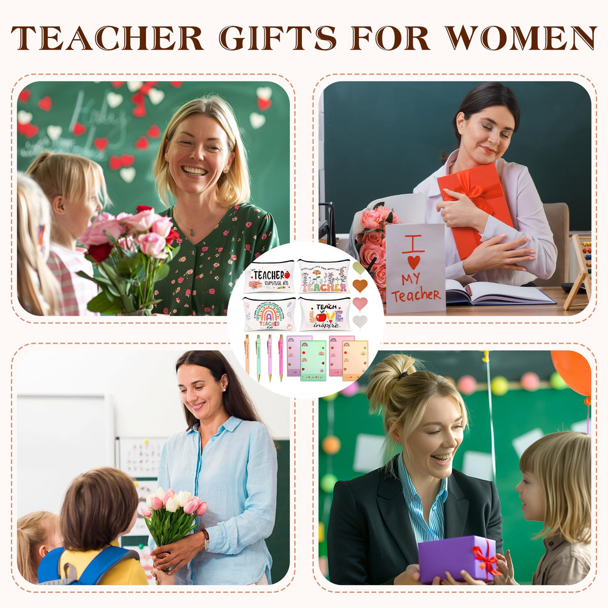 MUKOSEL classroom lifestyle scene showing teacher using kit at desk with gratitude