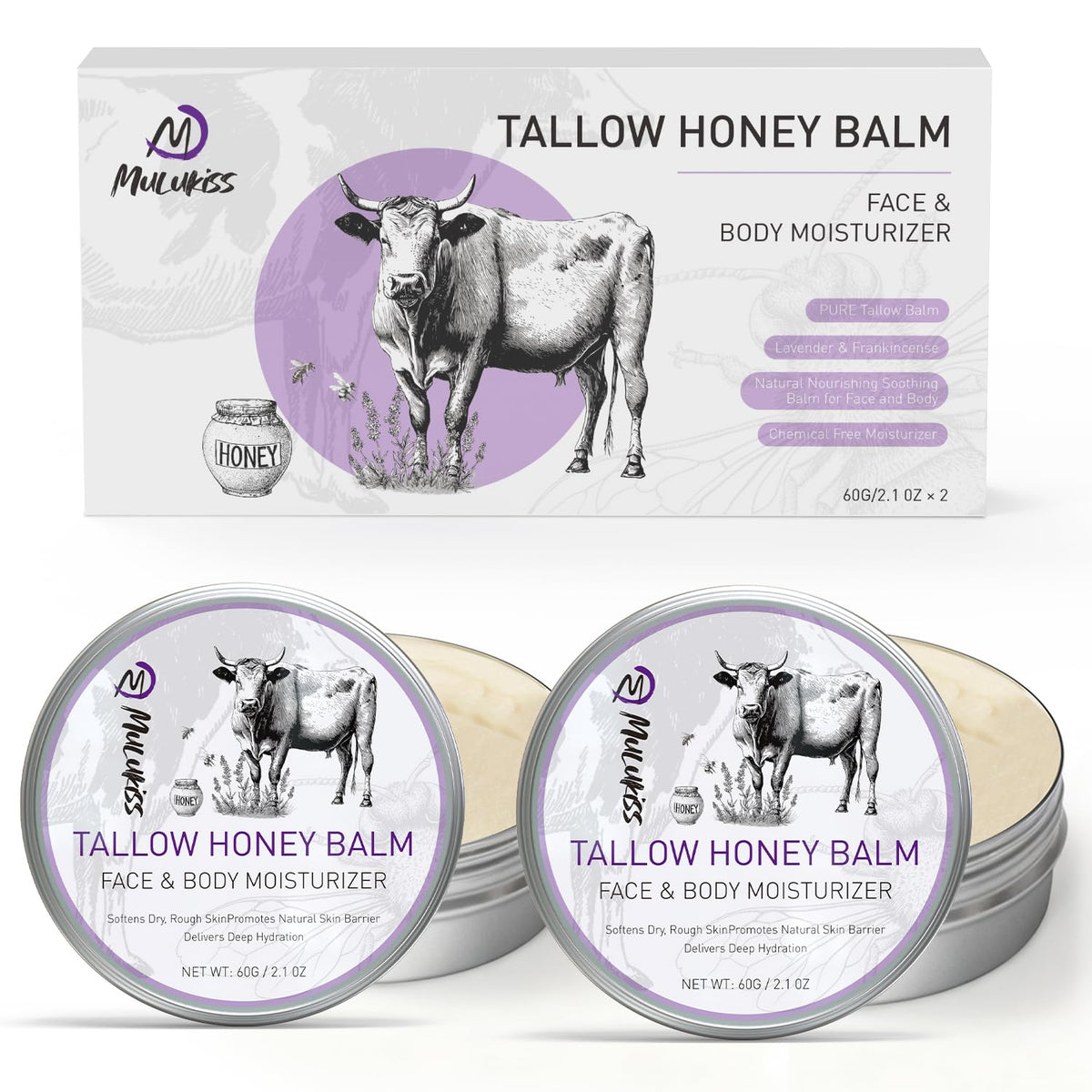 Mulukiss front packaging showing two jars and clear benefits