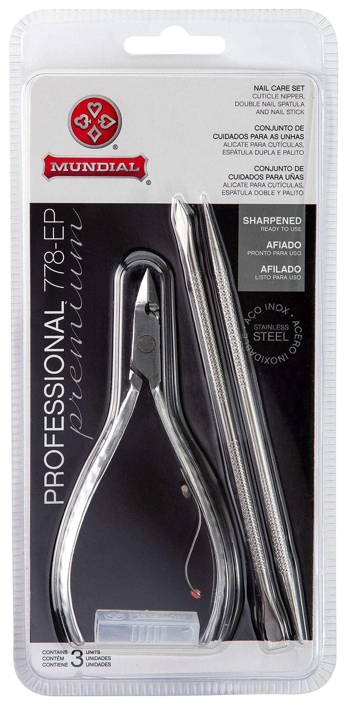 Mundial cuticle nipper front view showing sharp blades for precise trimming