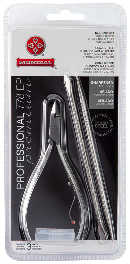 Mundial cuticle nipper front view showing sharp blades for precise trimming