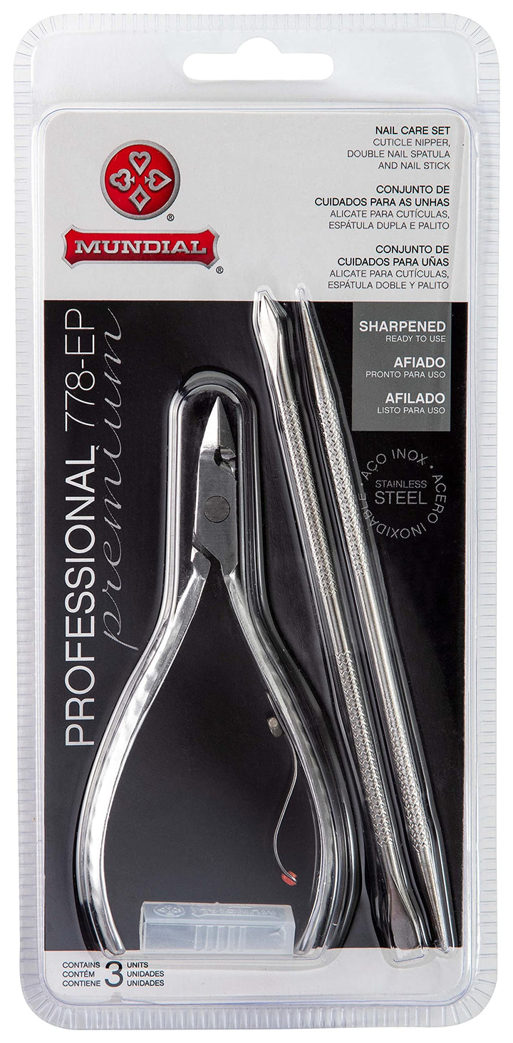 Mundial cuticle nipper front view showing sharp blades for precise trimming