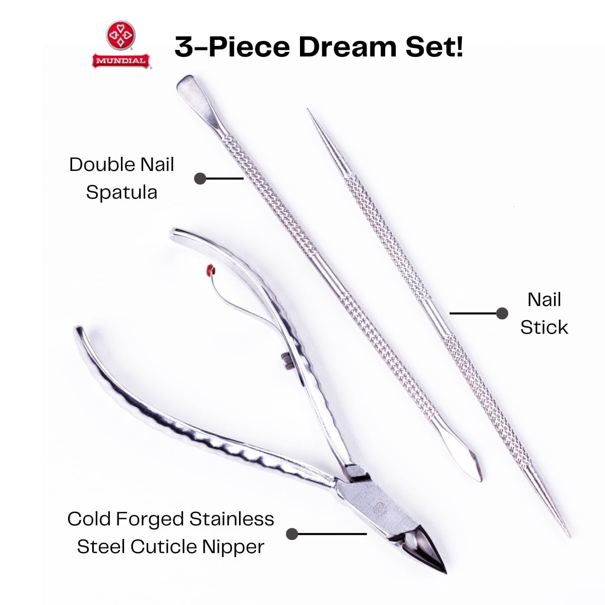 Mundial duplex pusher and scraper detail offering gentle cuticle control