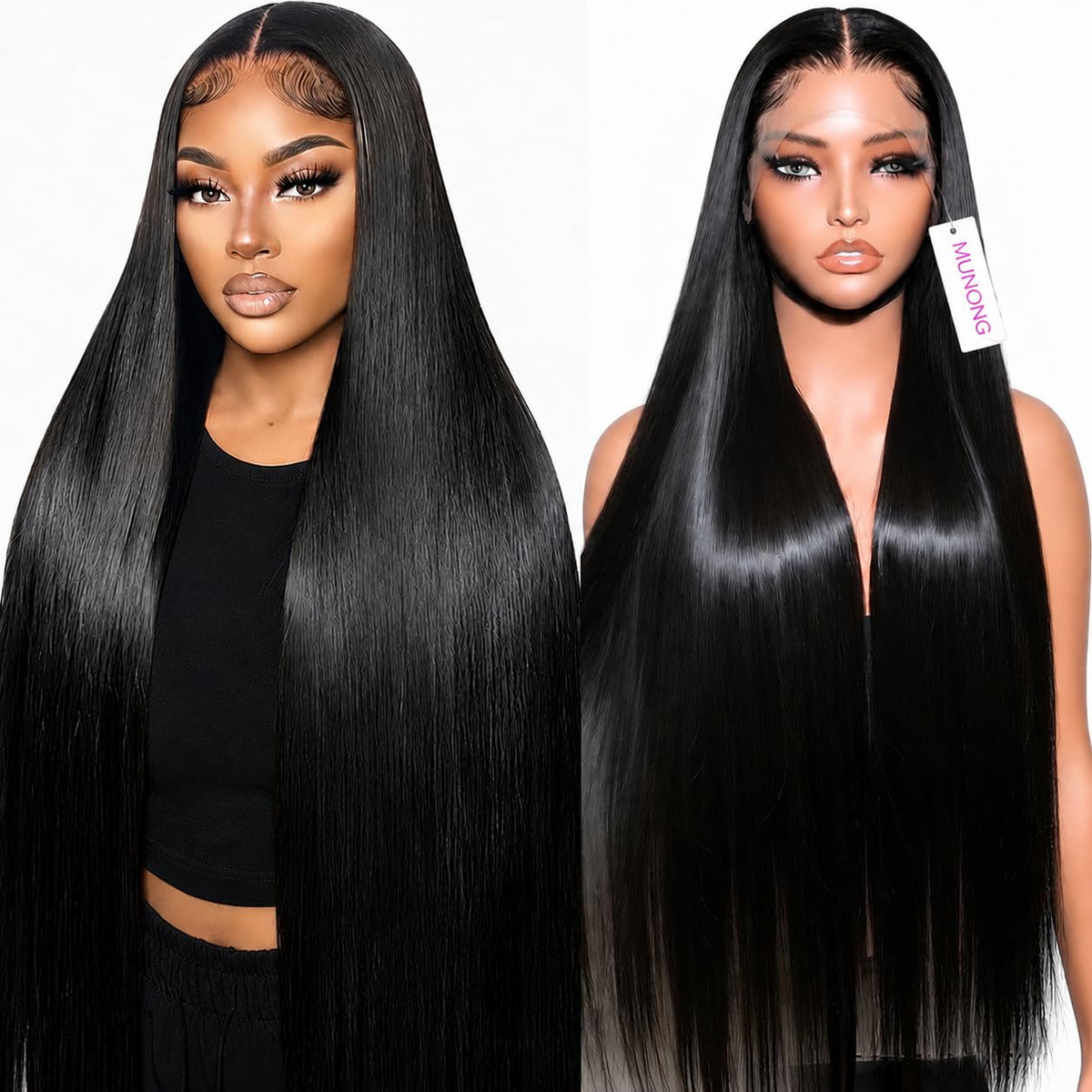 MUNONG front view 30 inch straight wig showing natural hairline benefit