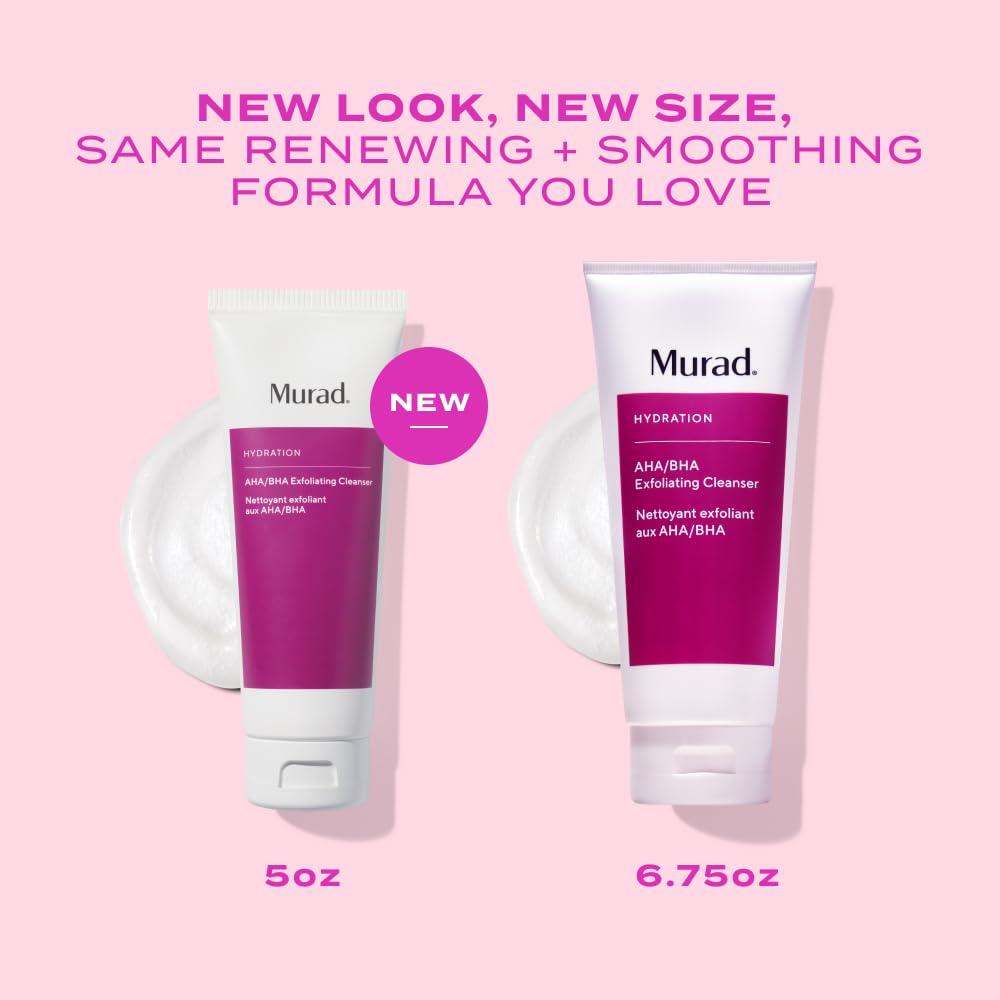 Murad bottle label closeup showing AHA BHA acids and soothing ingredients benefit
