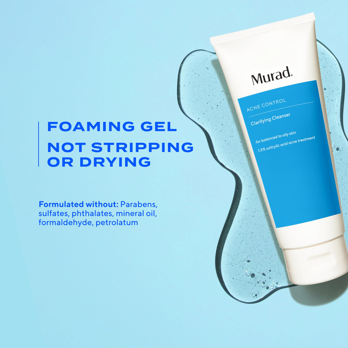 Green tea leaves beside Murad cleanser emphasizing soothing benefits