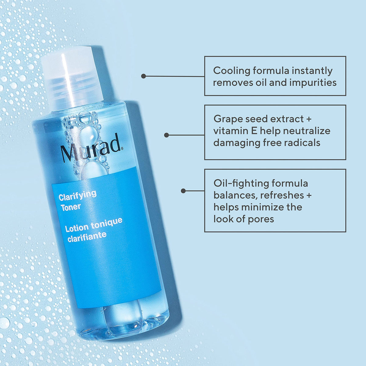 Murad Clarifying Toner ingredients closeup highlighting botanical extracts