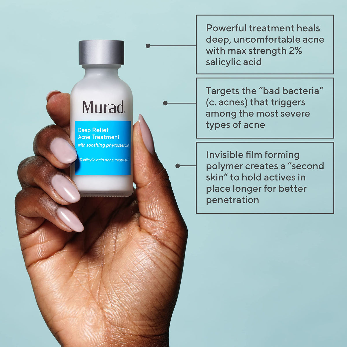 Murad dropper applying liquid spot treatment, precise application for blemishes