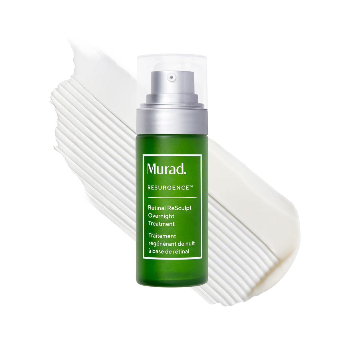 Murad bottle front view showing sleek packaging and overnight serum benefit