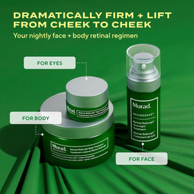 Murad on bathroom vanity staged lifestyle image promoting nighttime routine benefit