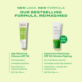 Murad sunscreen application on cheek showing even SPF 50 protection benefits