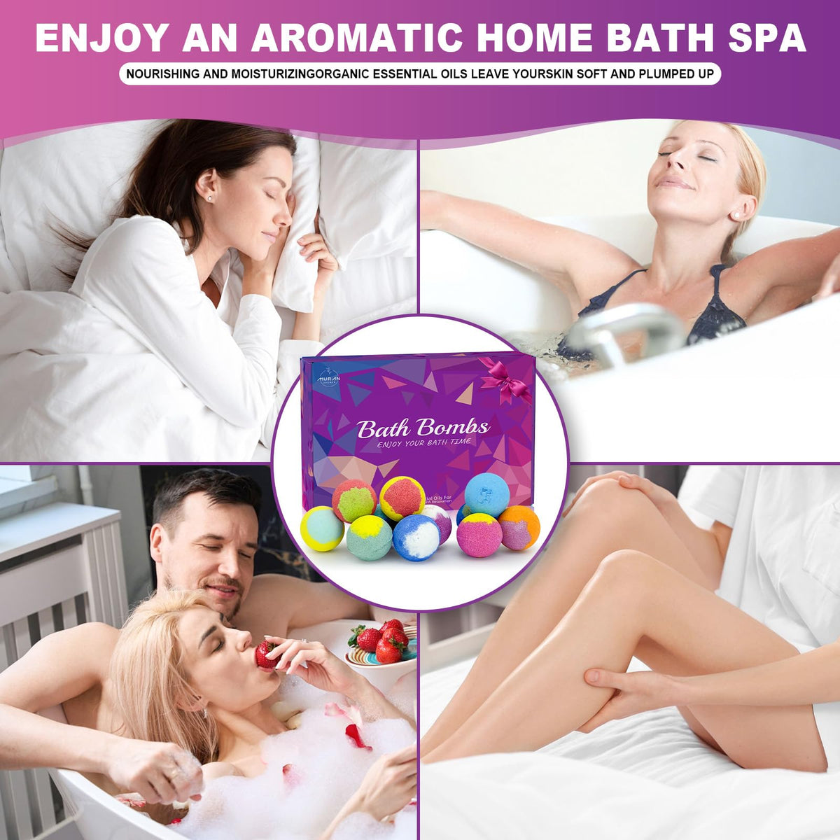 MURAN SHOWER bath bomb fizzing in tub, producing bubbles and relaxing aroma