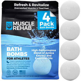 Muscle Rehab front packaging four-pack showing product and benefits