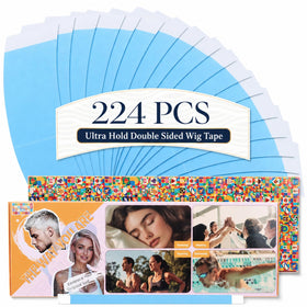 MUSDOOU front packaging showing 224 blue wig tape strips and bulk value benefits