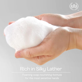 Muse Apothecary foam texture close-up demonstrating gentle, airy lather