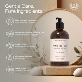 Muse Apothecary bottle held in hand to show 16 oz scale and convenience