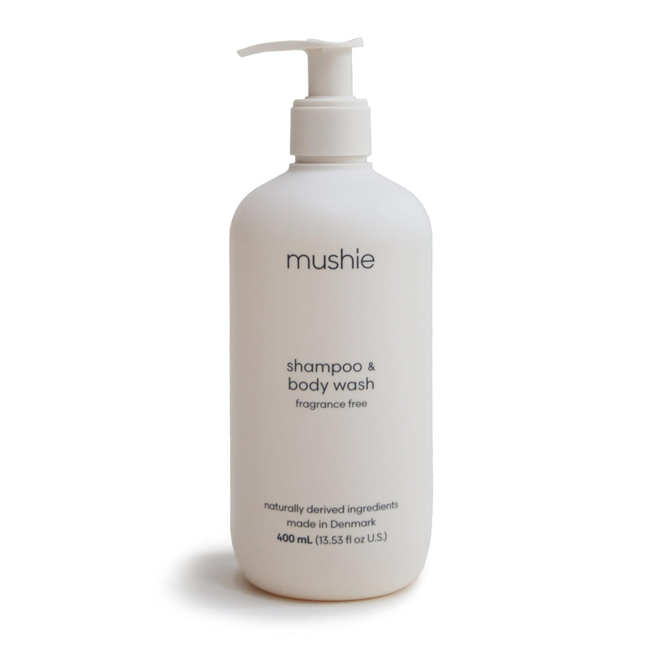 mushie front bottle showing fragrance free label and gentle formulation benefit