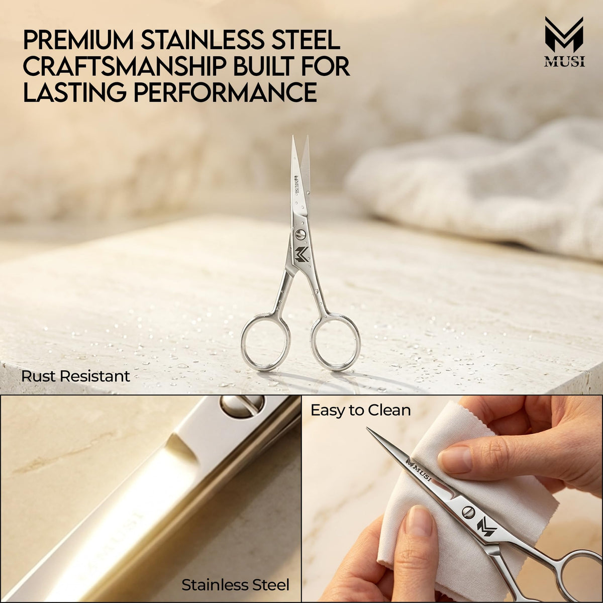 MUSI small comb and protective pouch included for safe storage and grooming