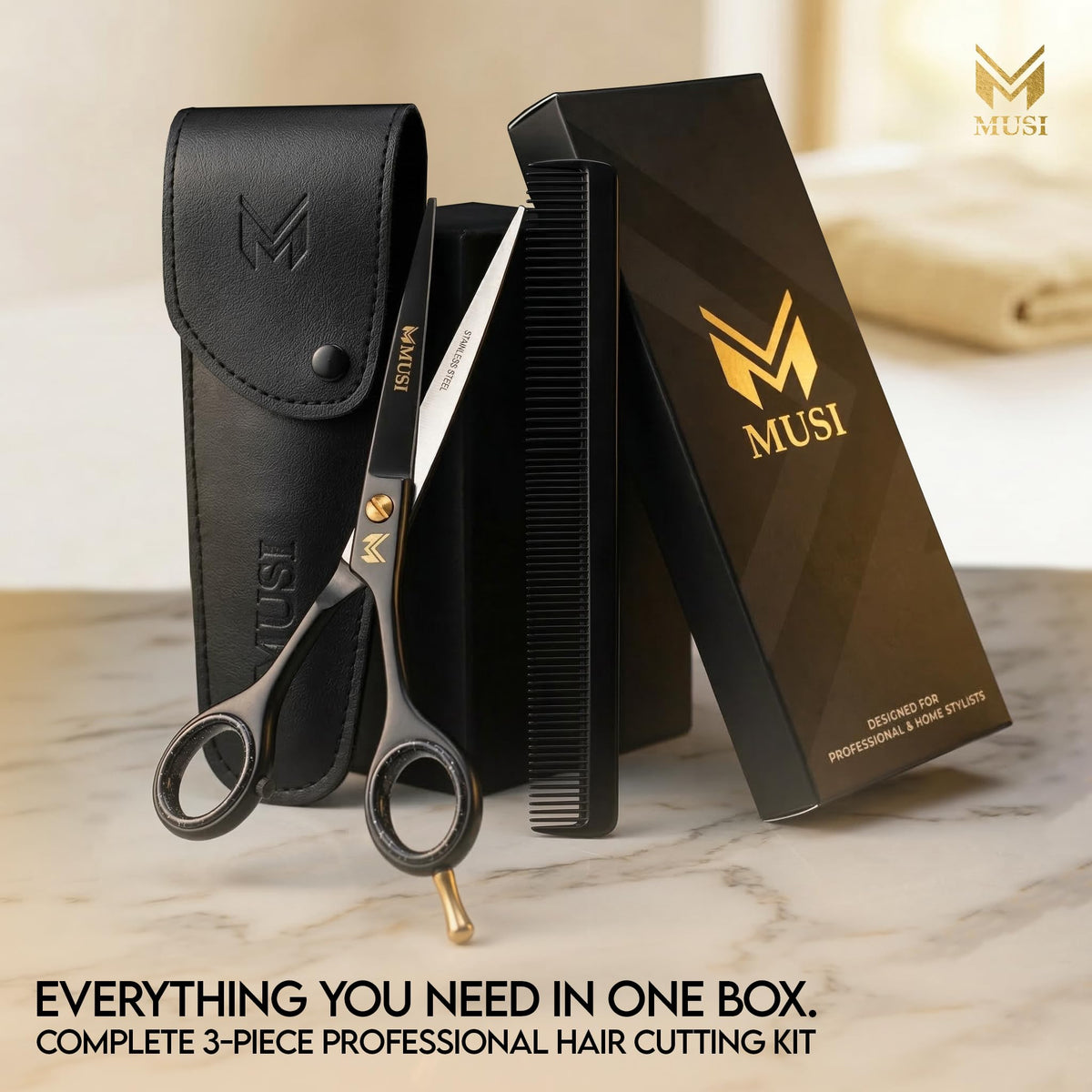 MUSI scissors in a styling setting illustrating professional grooming results