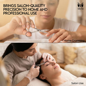 MUSI trimming an eyebrow demonstrating accurate shaping benefit