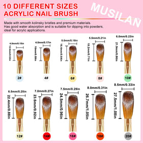 MUSILAN brushes applying acrylic on nail extension demonstrating precise coverage