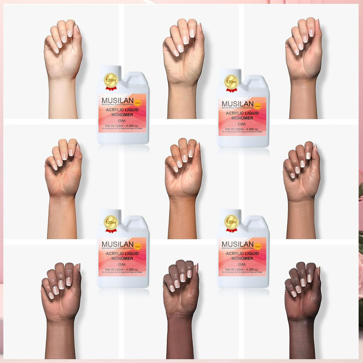 MUSILAN finished acrylic extensions lifestyle shot highlighting durable, polished look
