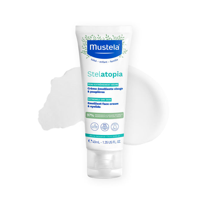 Mustela front packaging showing product and benefits for eczema-prone skin