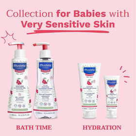Foamy lather from Mustela gel demonstrating gentle cleansing action