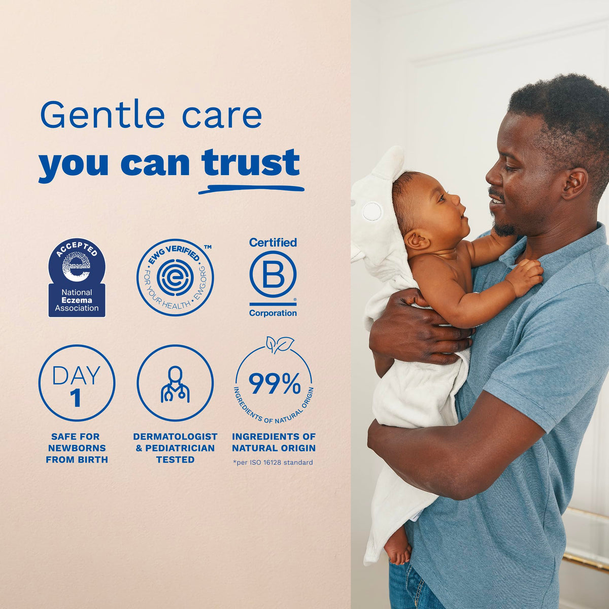 Avocado and sunflower visuals beside Mustela bottle, highlight natural-derived ingredients