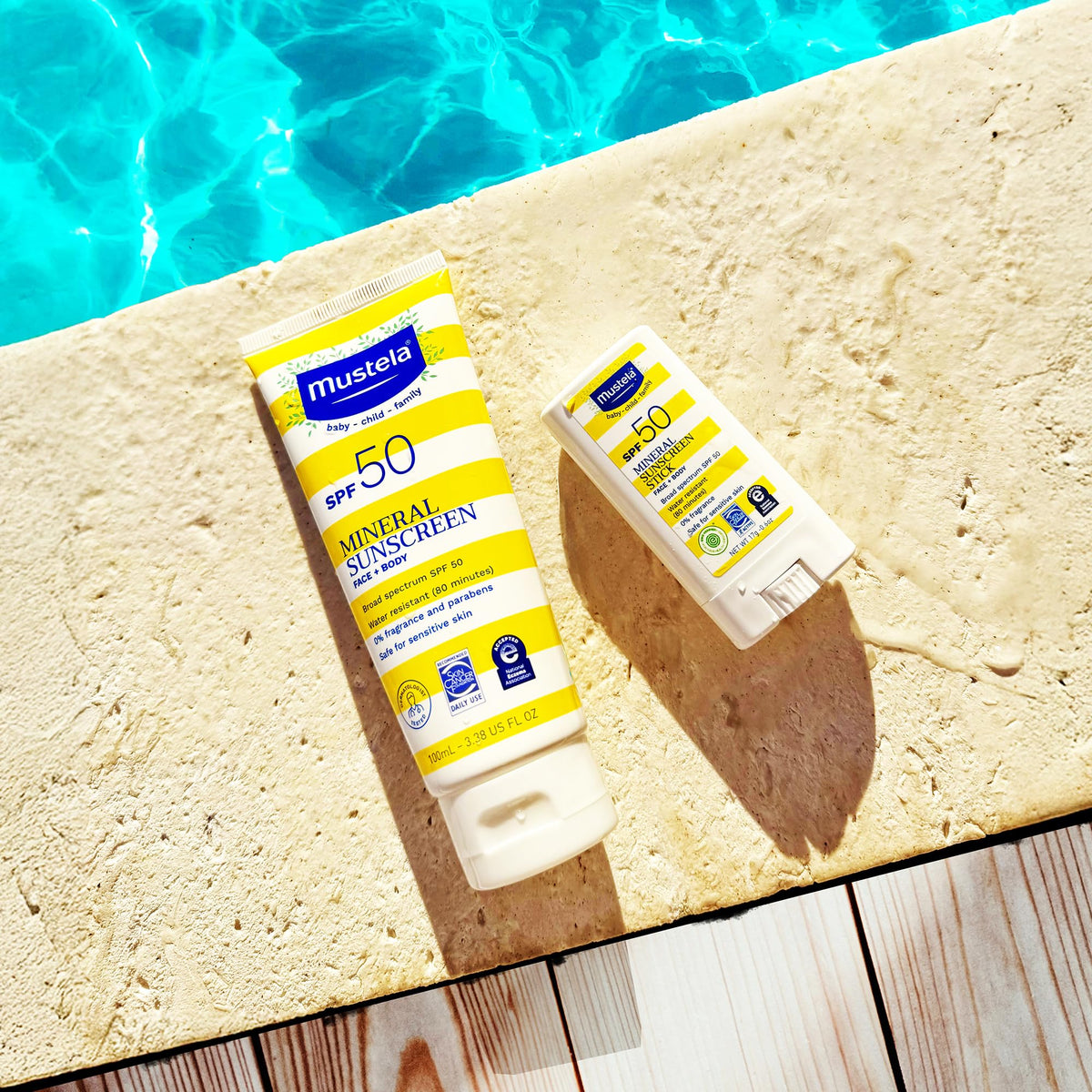 Mustela stick texture close-up demonstrating ultra-sheer finish