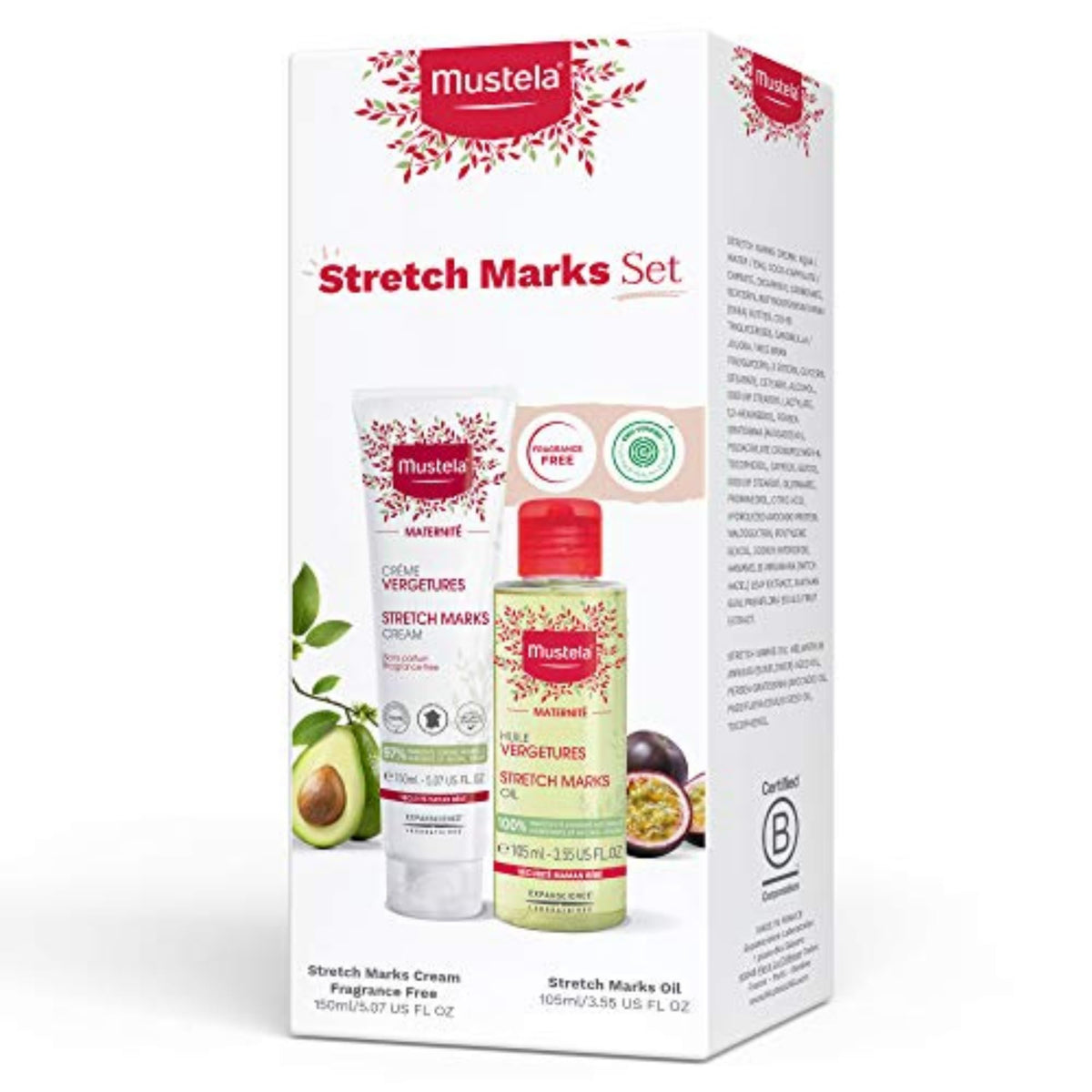 Mustela front packaging of stretch marks cream showing product benefit of deep hydration