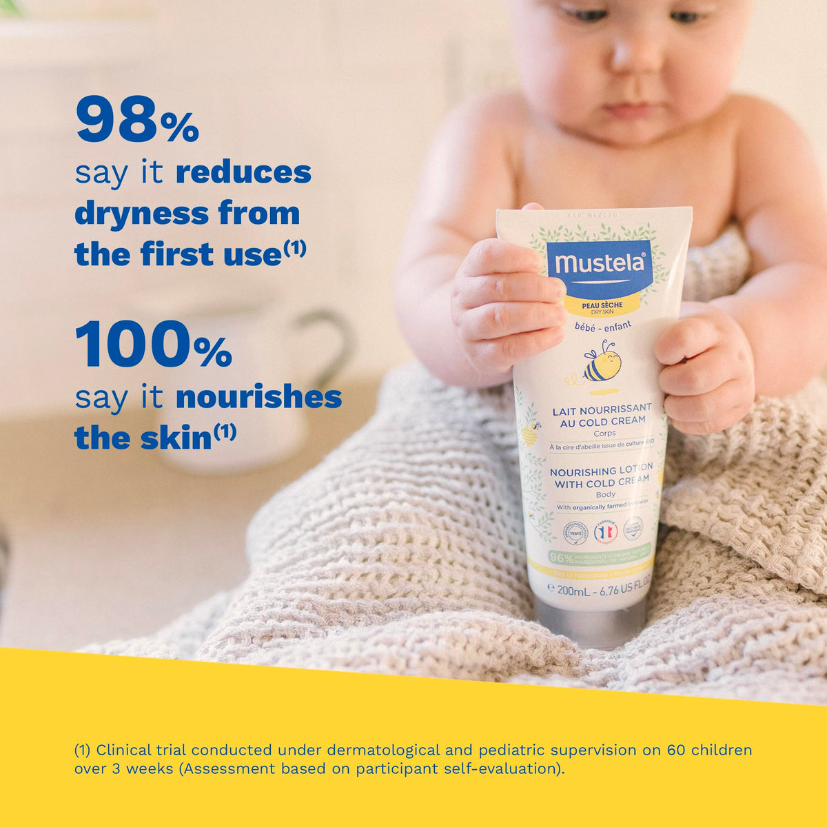 Mustela creamy lotion texture close-up illustrating fast absorption