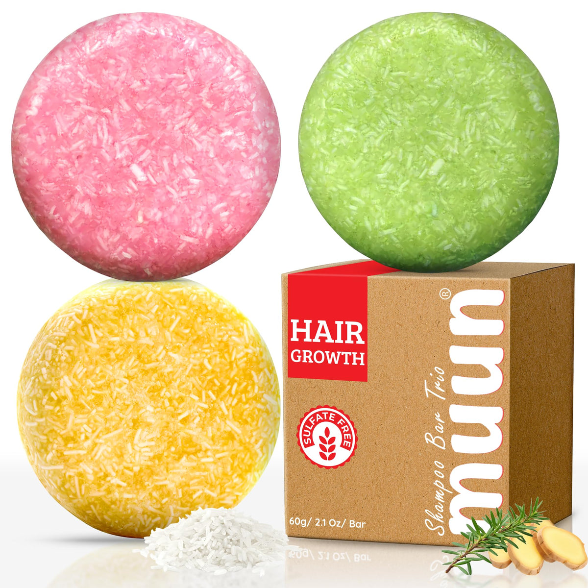 Muun pack front view showing three bars and eco packaging benefits