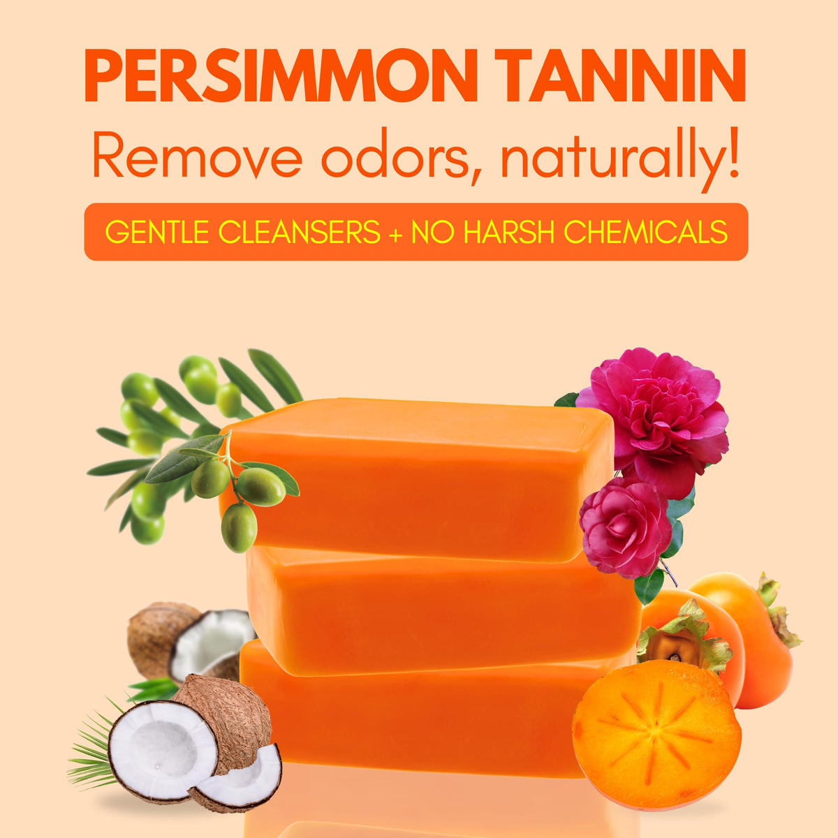 Close-up of Muun persimmon soap bar texture highlighting tannin-rich surface and gentle exfoliation