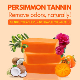 Close-up of Muun persimmon soap bar texture highlighting tannin-rich surface and gentle exfoliation