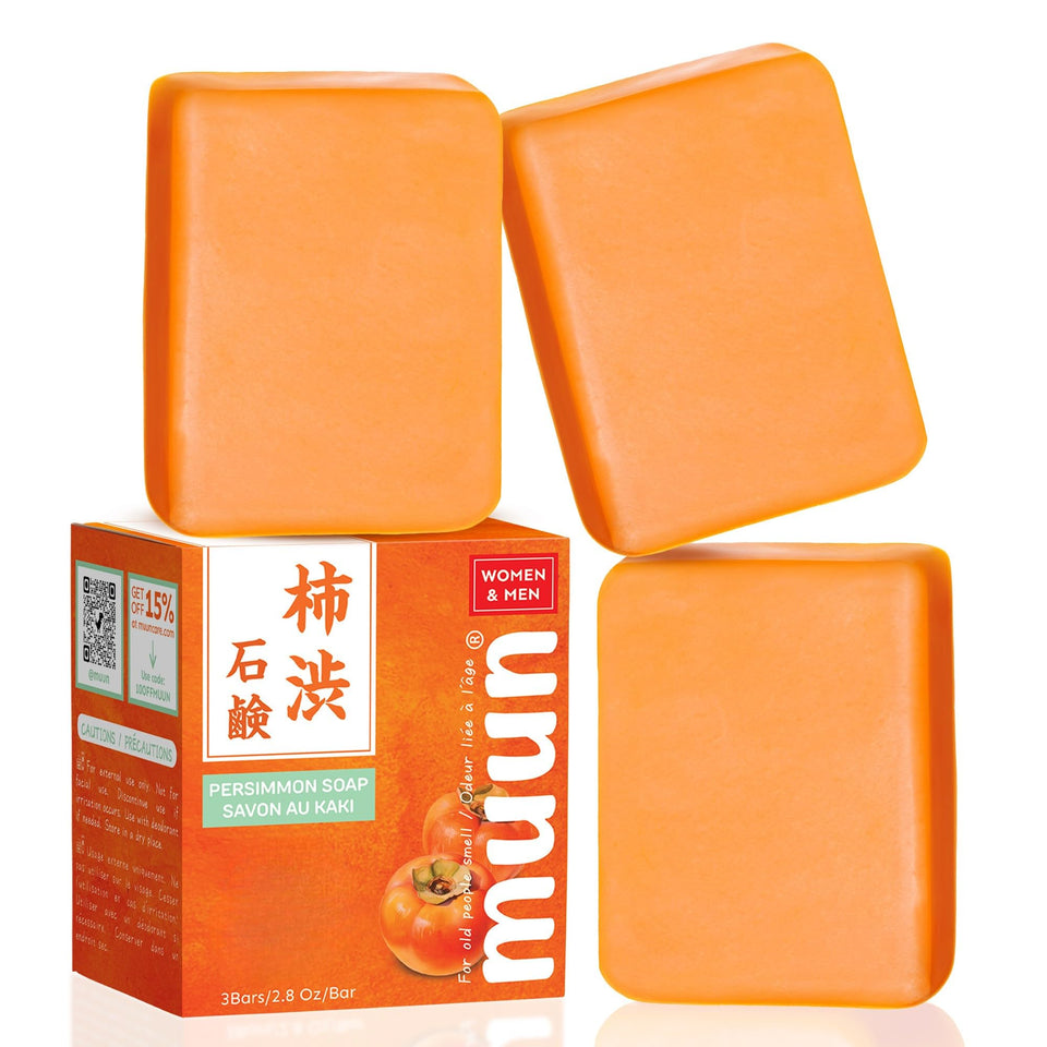 Muun persimmon soap front packaging showing three bars and product name for easy identification
