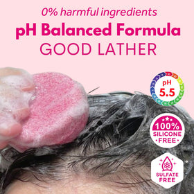 Muun foam lather from shampoo bar showing effective cleansing without sulfates